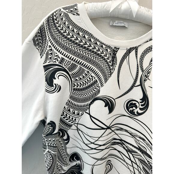 VERSACE COLLECTION White Black Baroque Print Crewneck Sweatshirt Cotton | Small - Picture 3 of 10
